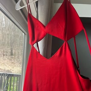 Red satin formal dress